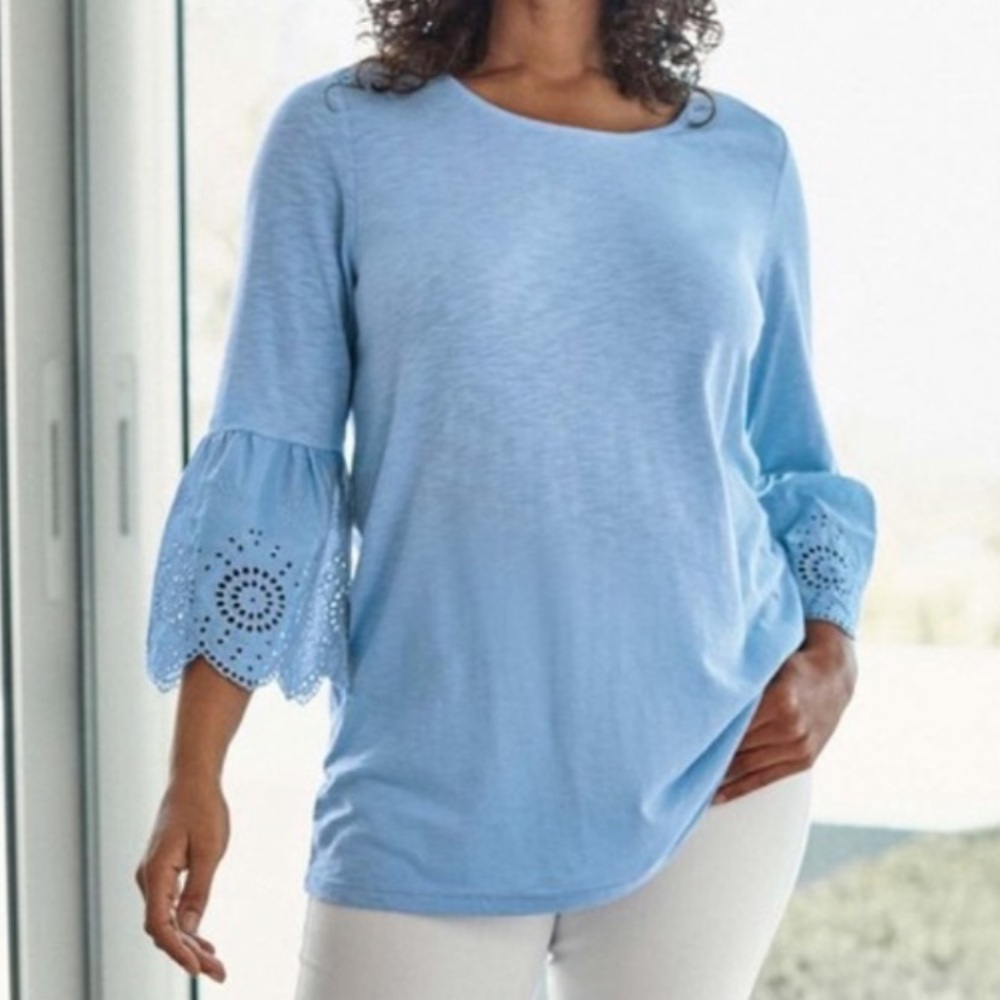 J. Jill - Sky Blue Blouse with Eyelet Sleeves - Size XL